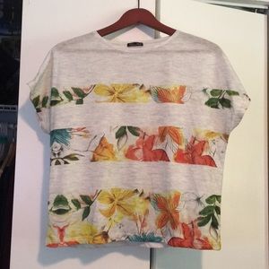 Floral stripes boyfriend crop tee